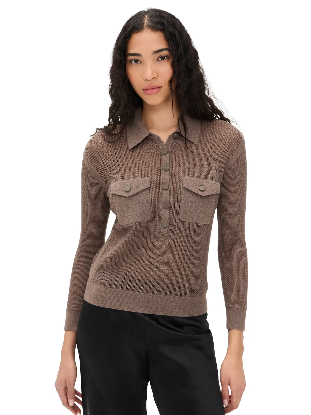 L'AGENCE Carine Pointelle Collared Sweater - 画像1