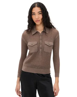 L'AGENCE Carine Pointelle Collared Sweater - サムネイル1