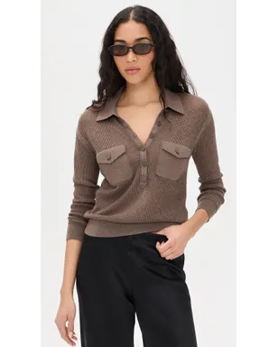 L'AGENCE Carine Pointelle Collared Sweater - サムネイル2
