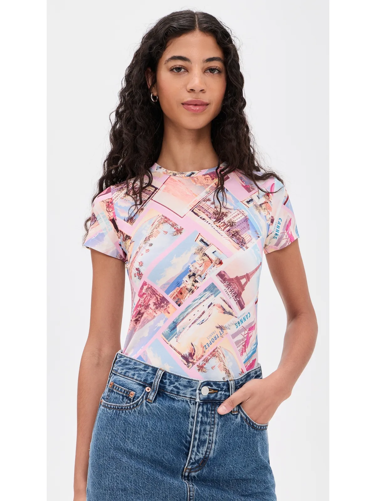 L'AGENCE Ressi Postcard クルーTee ピンク ポストカード柄 - 画像2