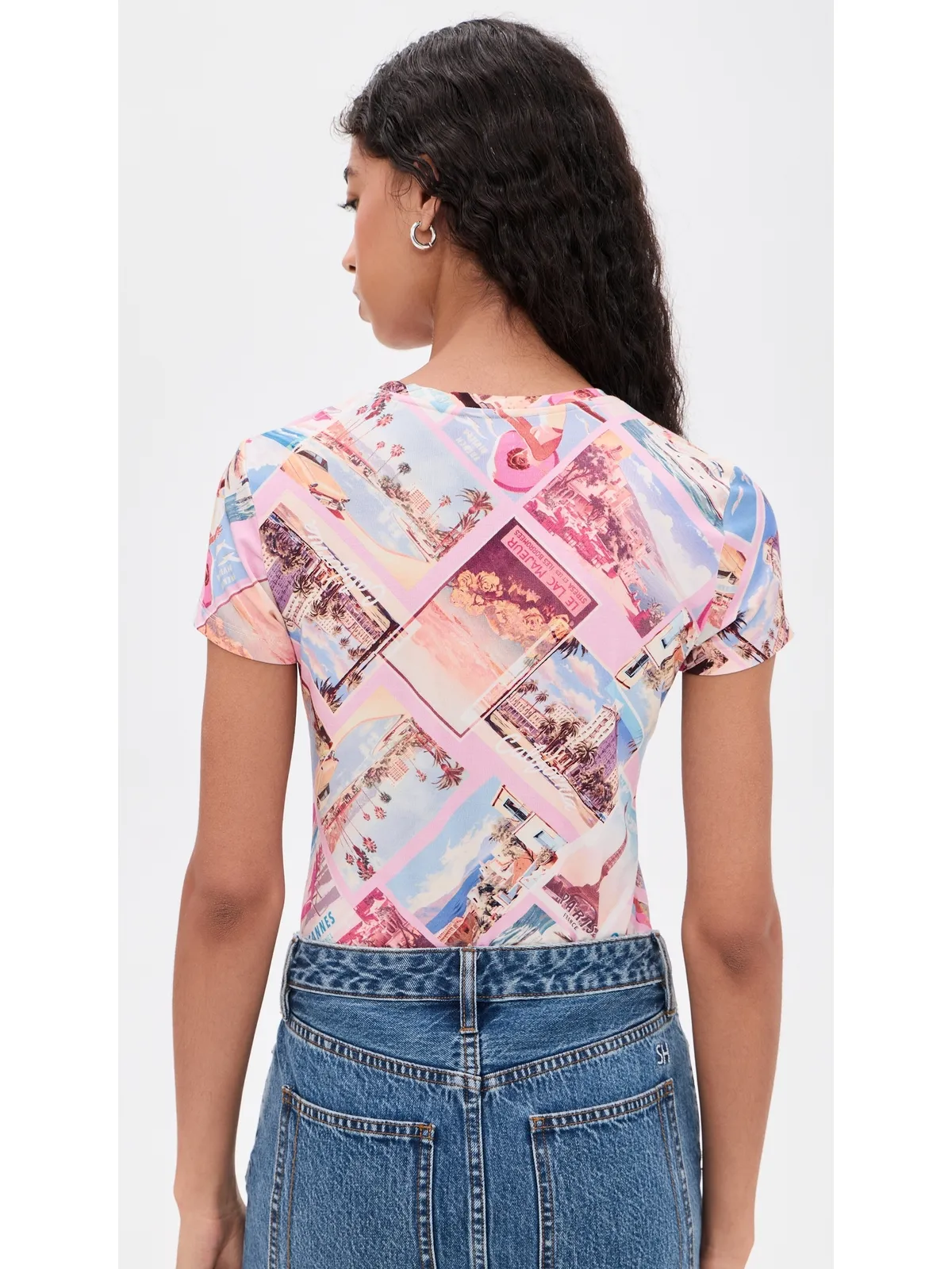 L'AGENCE Ressi Postcard クルーTee ピンク ポストカード柄 - 画像3