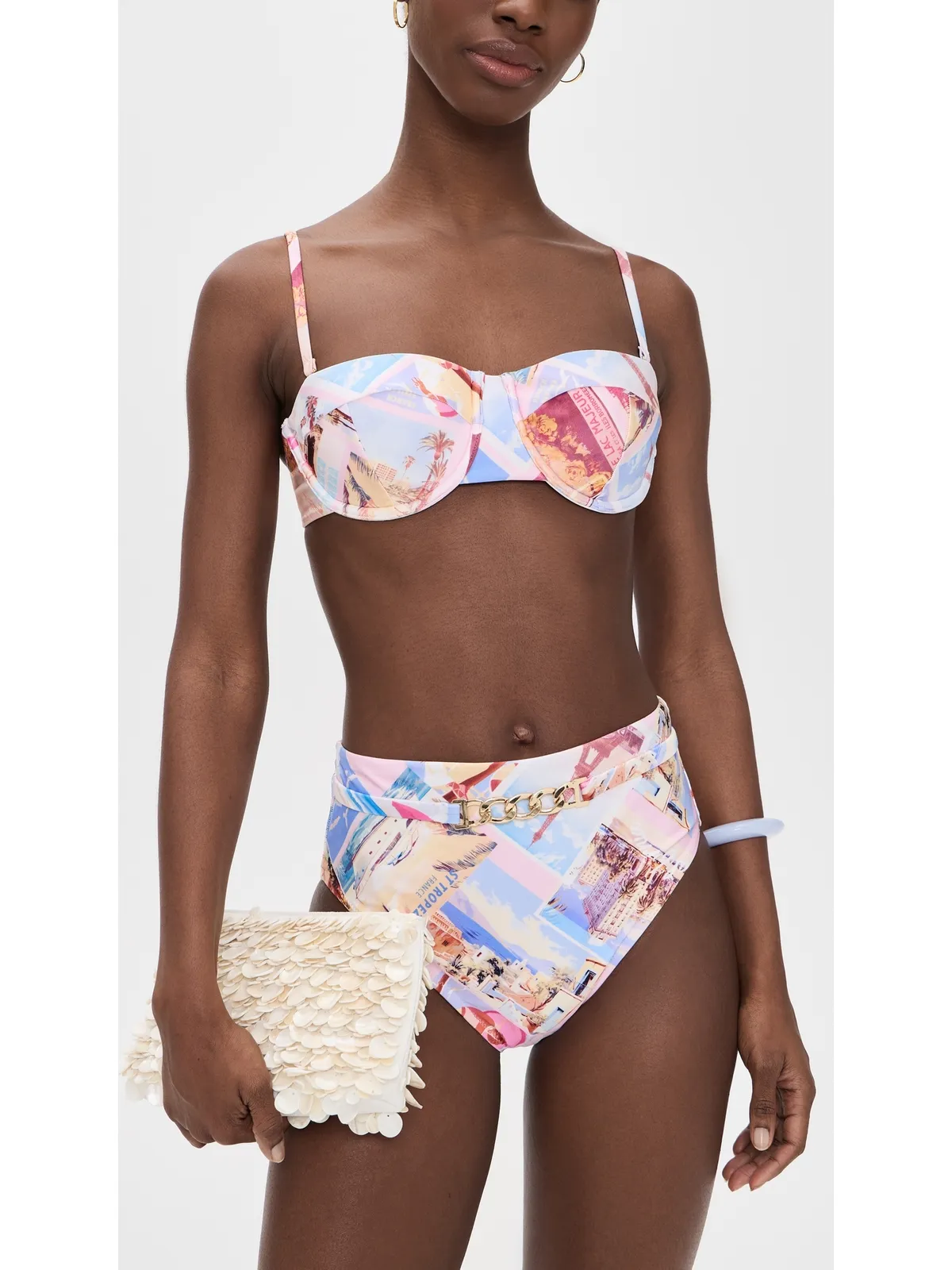 L'AGENCE ヴァネッサ ポストカードプリント ハイウエストビキニボトムス マルチ - 画像4