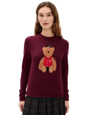 Lingua Franca Bo Bear カシミア クルーネック セーター マルーン - サムネイル1