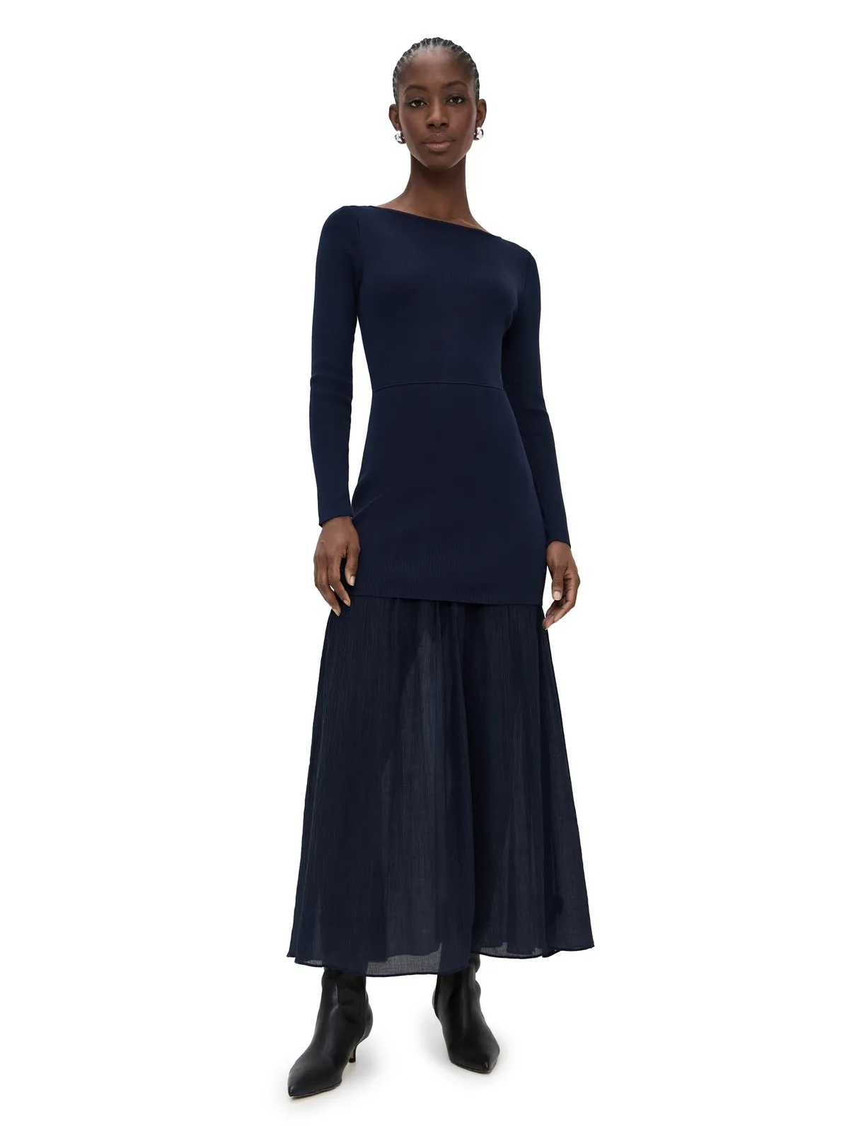 Line & Dot Gemma Mix-Media Dress Navy - 画像1