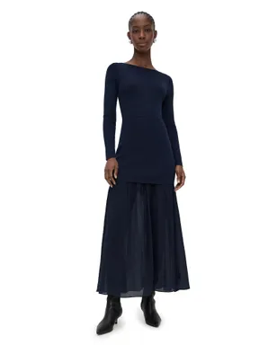 Line & Dot Gemma Mix-Media Dress Navy - サムネイル1