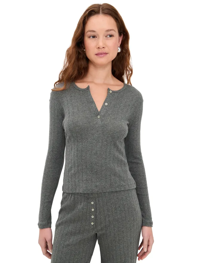 LESET Leset Pointelle Long Sleeve Henley Tee Granite Mの商品画像