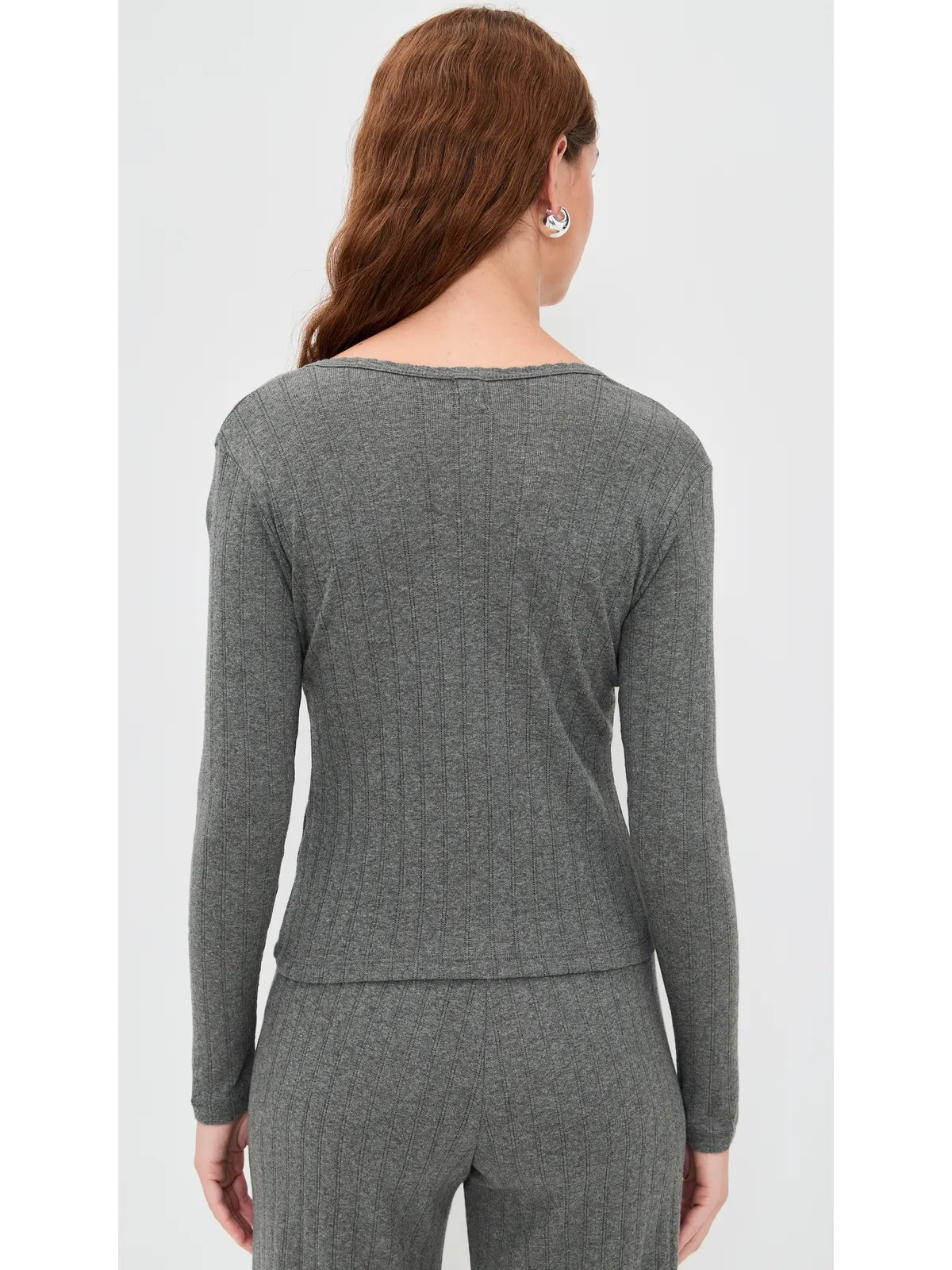 Leset Pointelle Long Sleeve Henley Tee Granite M - 画像3