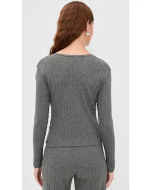 Leset Pointelle Long Sleeve Henley Tee Granite M - サムネイル3
