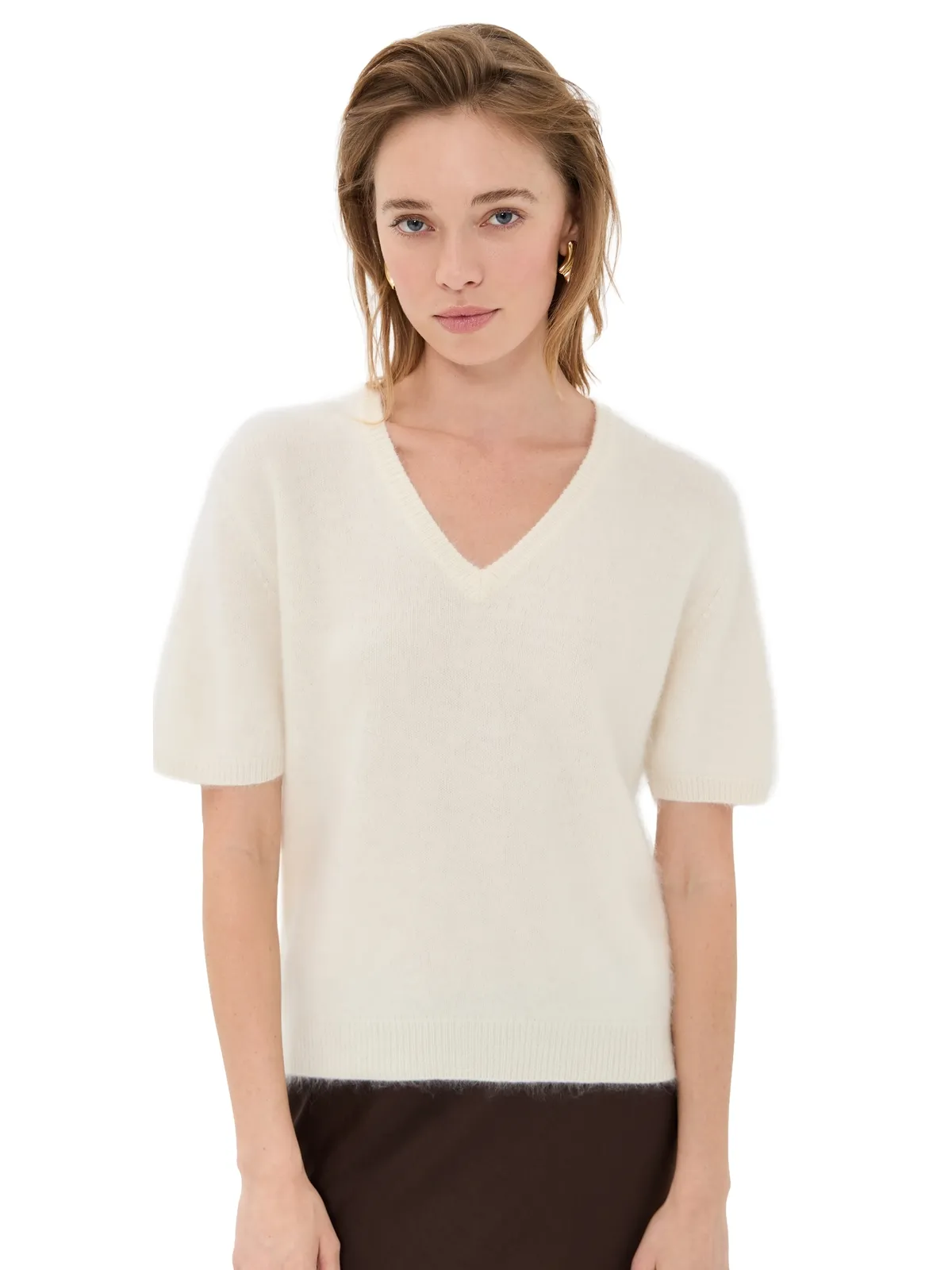 LISA YANG Lovisa カシミア Tシャツ クリーム ブラッシュド - 画像1