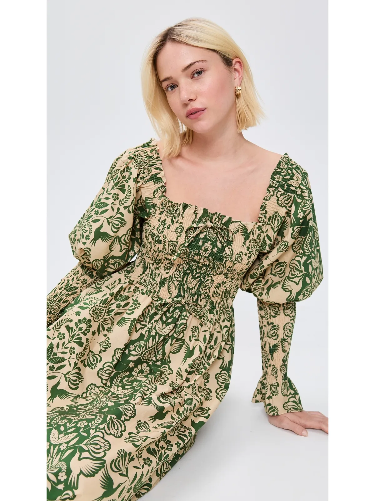 The Lulo Project The Honor Dress Green Folk Paisley - 画像5
