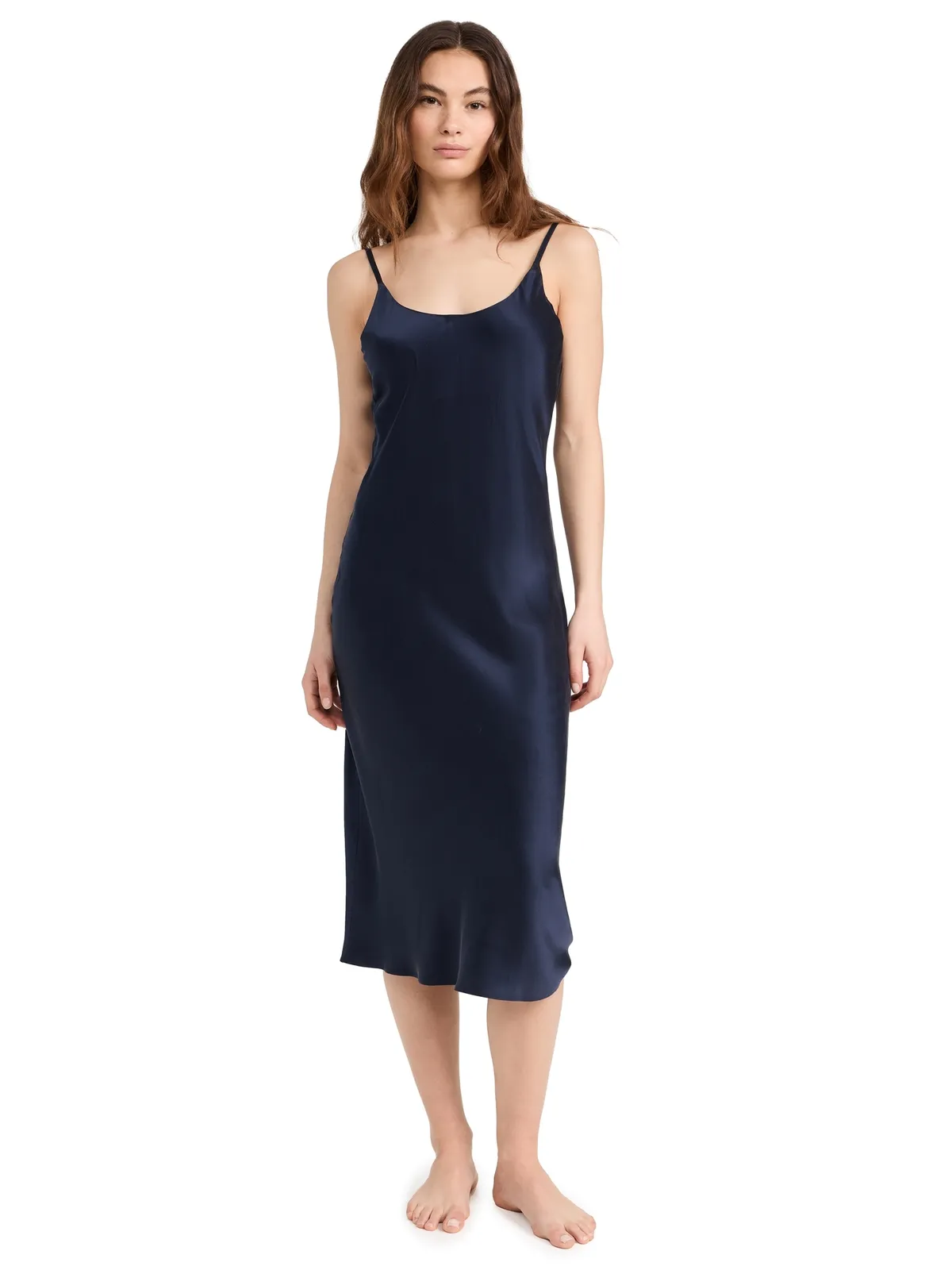 Lunya 洗えるシルク バイアス・スリップドレス ディープブルー - 画像1