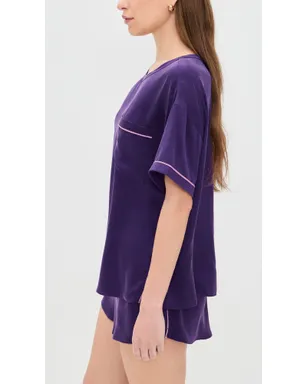Lunya 洗えるシルク パイピング付き ティー/ショーツ セット - サムネイル4