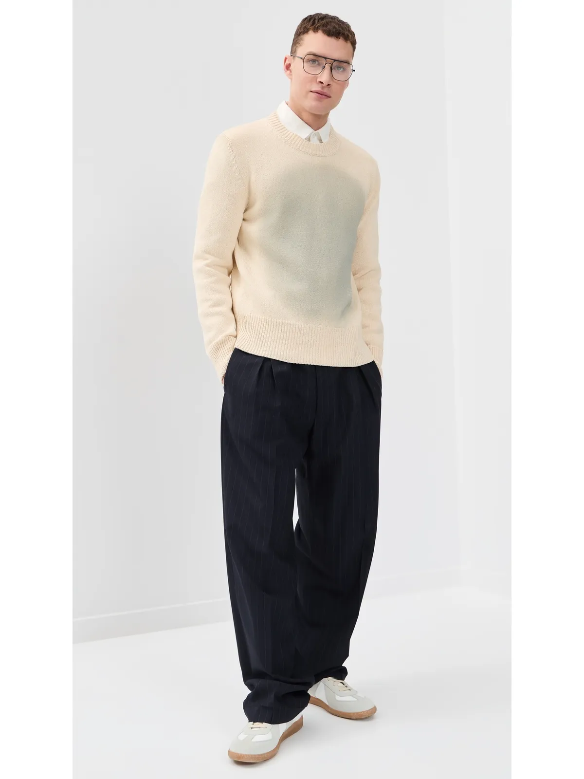 MM6 Maison Margiela 染み加工 クルーネックセーター オフホワイト - 画像5