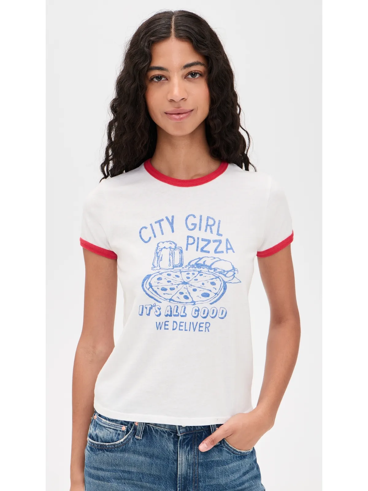 MOTHER プチ ザ・リル・グディー リンガーTシャツ シティガール ピザ - 画像2