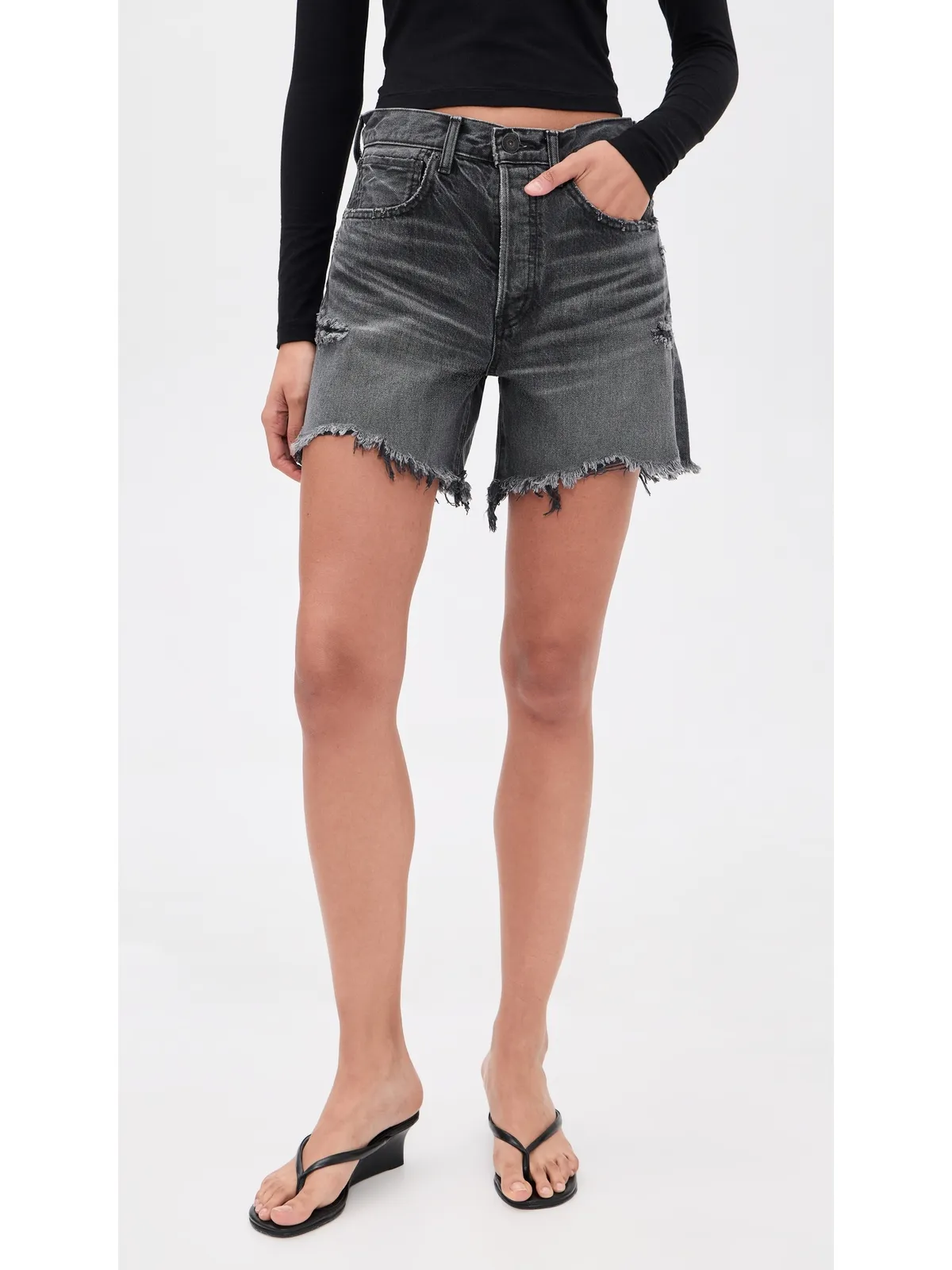MOUSSY VINTAGE シャーリー ロングデニムショーツ ブラック - 画像2