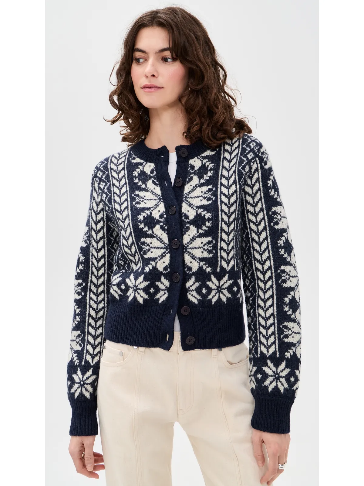 Madewell フェアアイル柄カーディガンジャケット ネイビー/アイボリー - 画像2