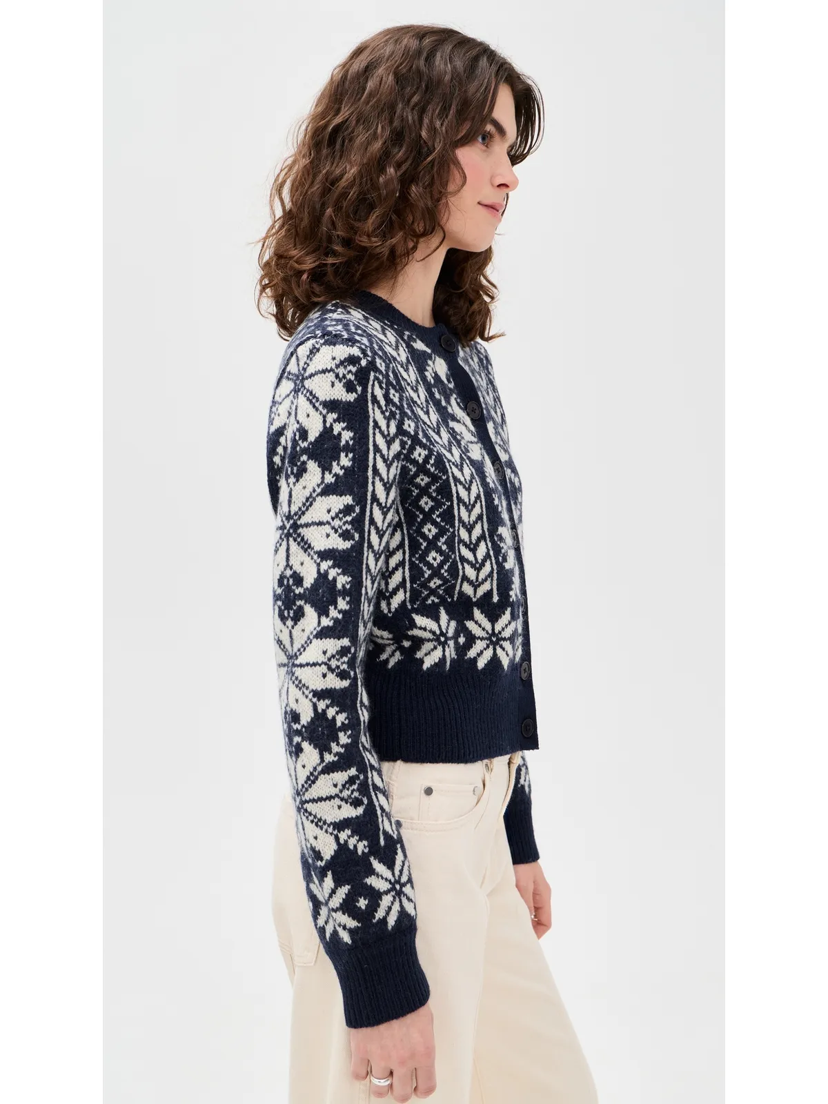 Madewell フェアアイル柄カーディガンジャケット ネイビー/アイボリー - 画像4