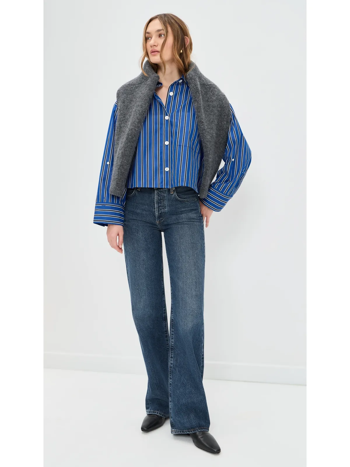 Madewell ストレートヘムシャツ ポプリン Riviera Coast Stripe - 画像5