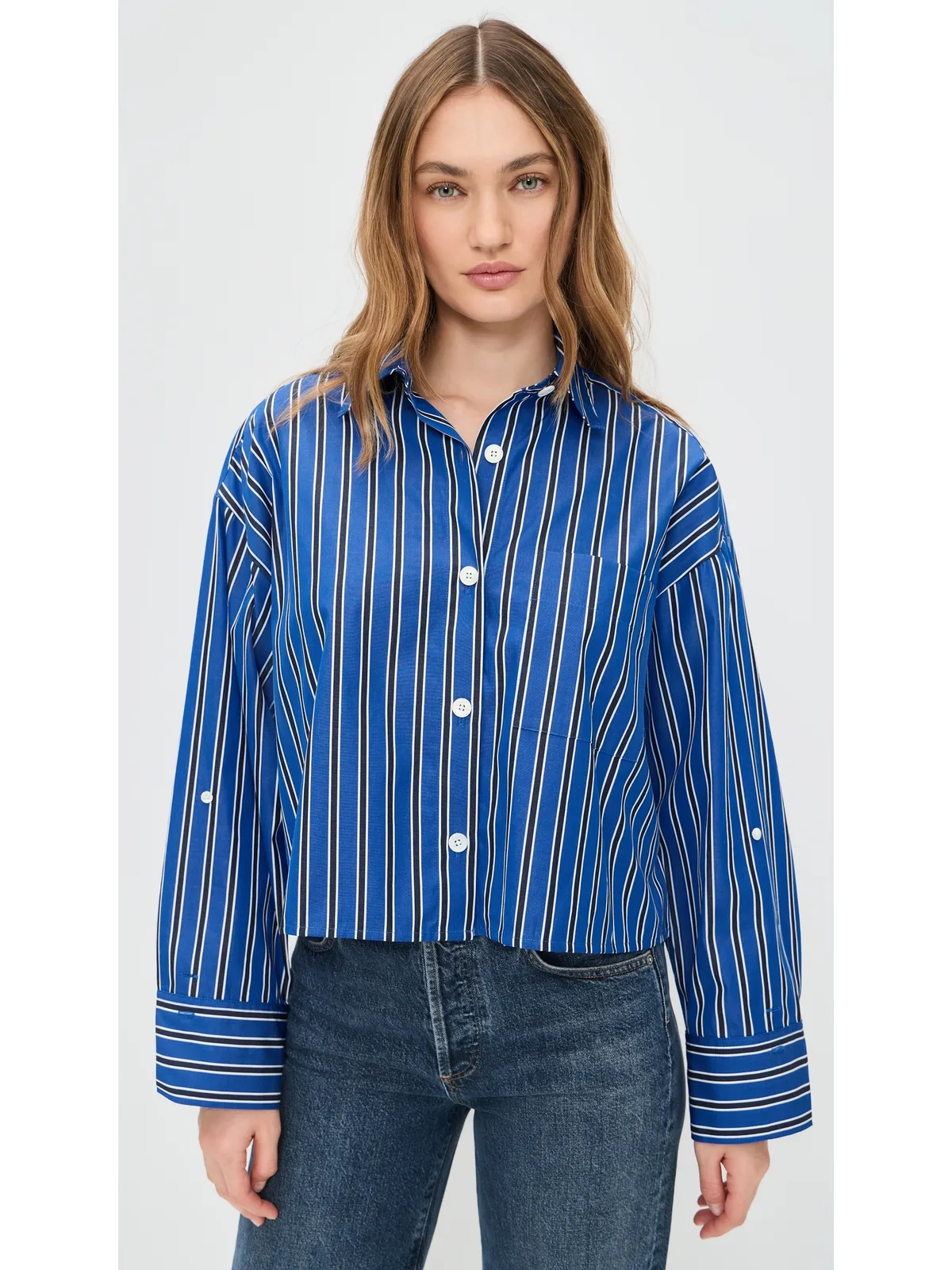Madewell ストレートヘムシャツ ポプリン Riviera Coast Stripe - 画像2