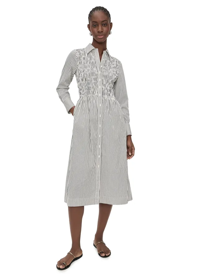 Madewell Madewell スモックミディシャツドレス ホワイト/ブラックストライプの商品画像