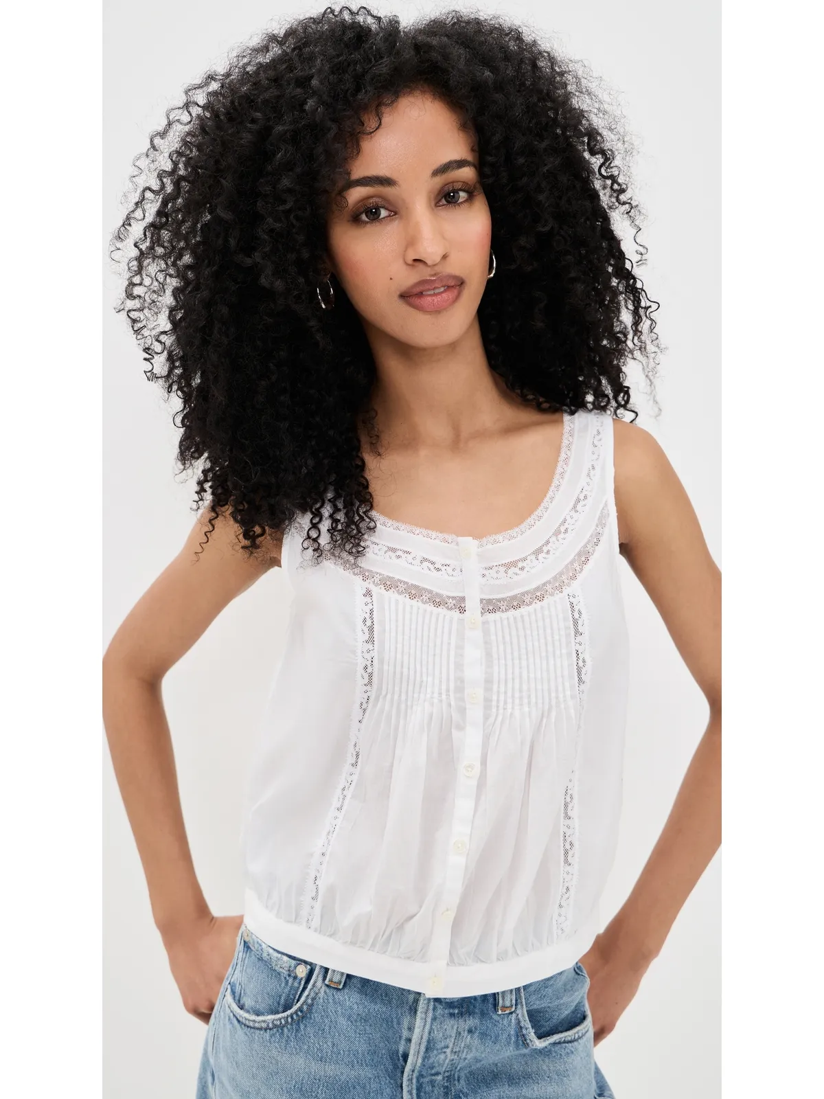 Madewell レースインサート ピンタック ノースリーブトップ（ホワイト） - 画像2