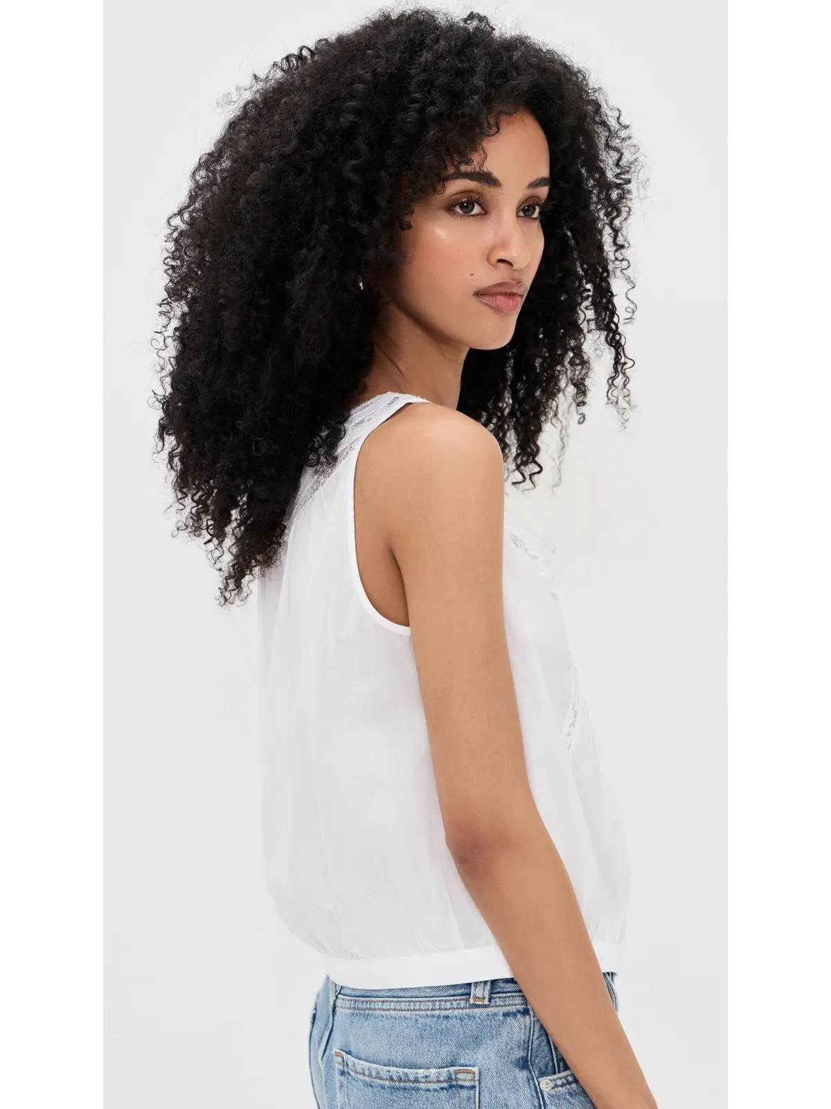 Madewell レースインサート ピンタック ノースリーブトップ（ホワイト） - 画像4