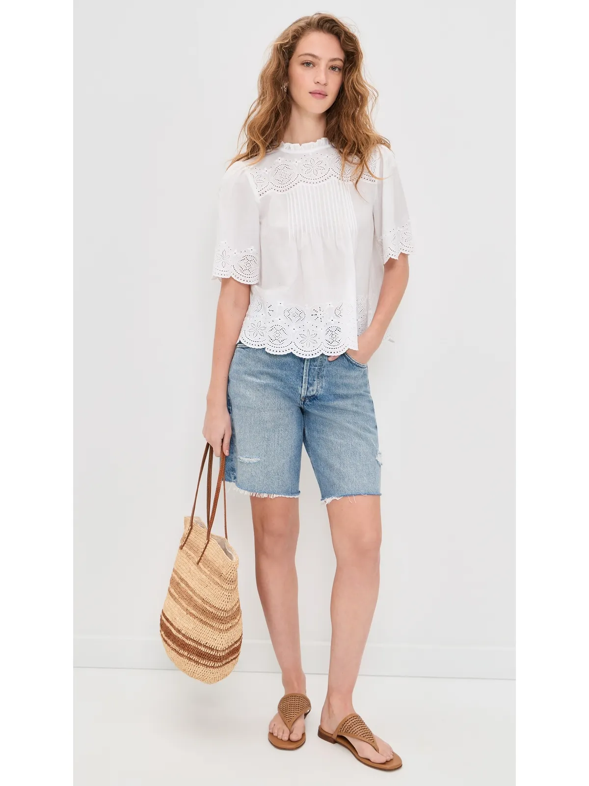 Madewell 刺繍ピンタック ハイネック ブラウス - 画像5