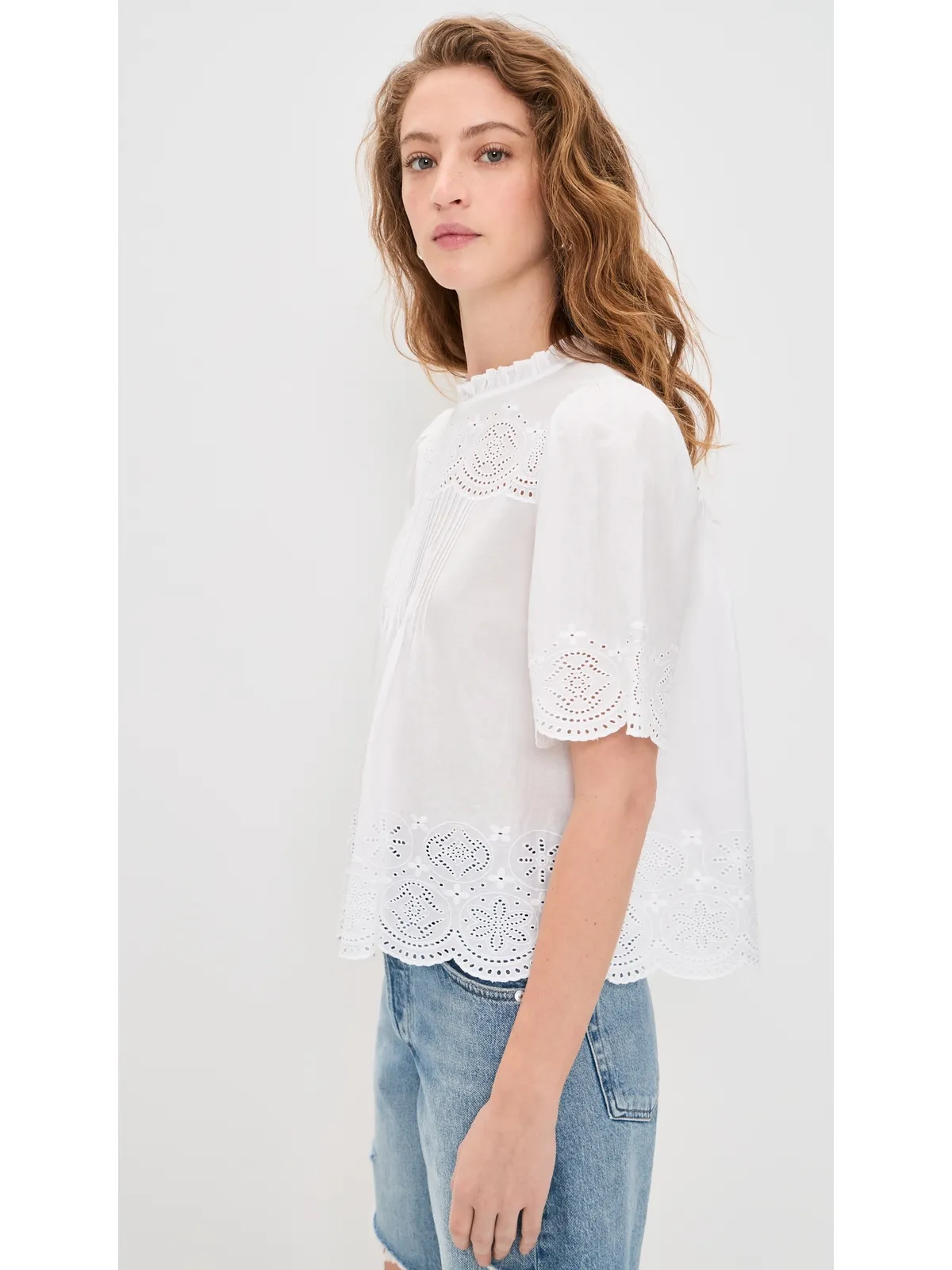Madewell 刺繍ピンタック ハイネック ブラウス - 画像4