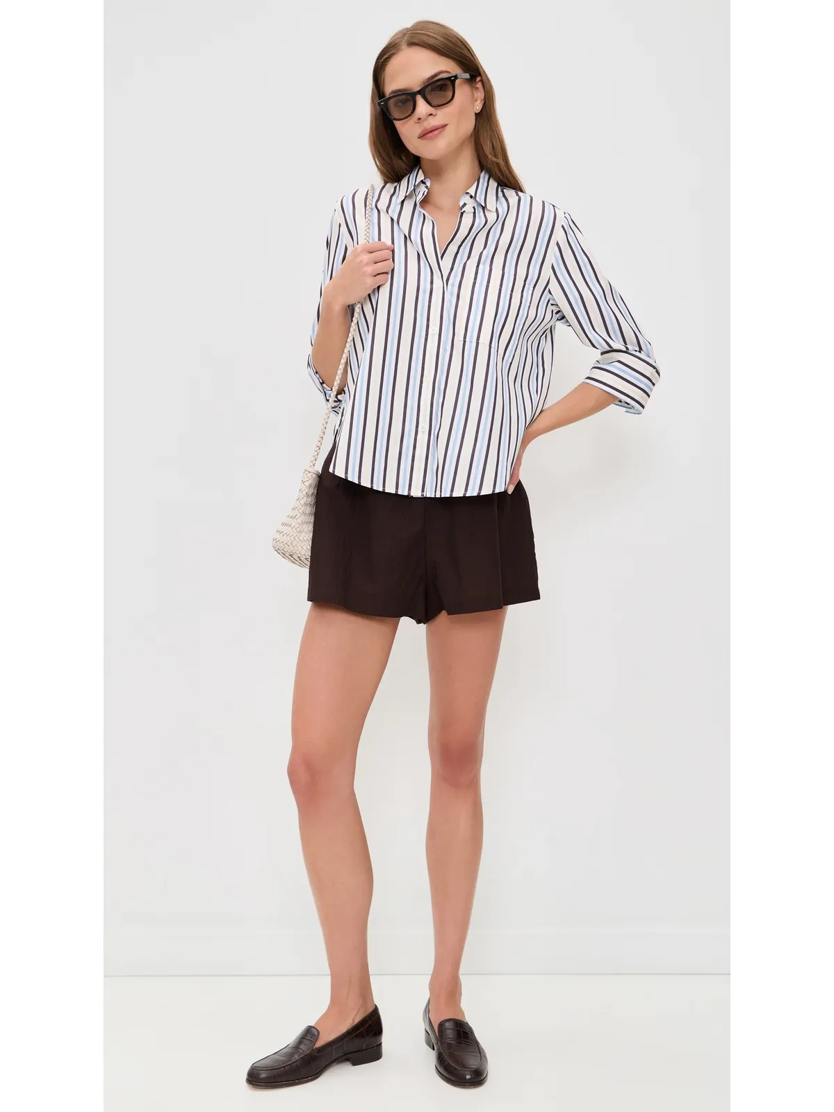 Madewell The Signature Y-Neck Shirt In Poplin Chocolate Plum M - 画像5