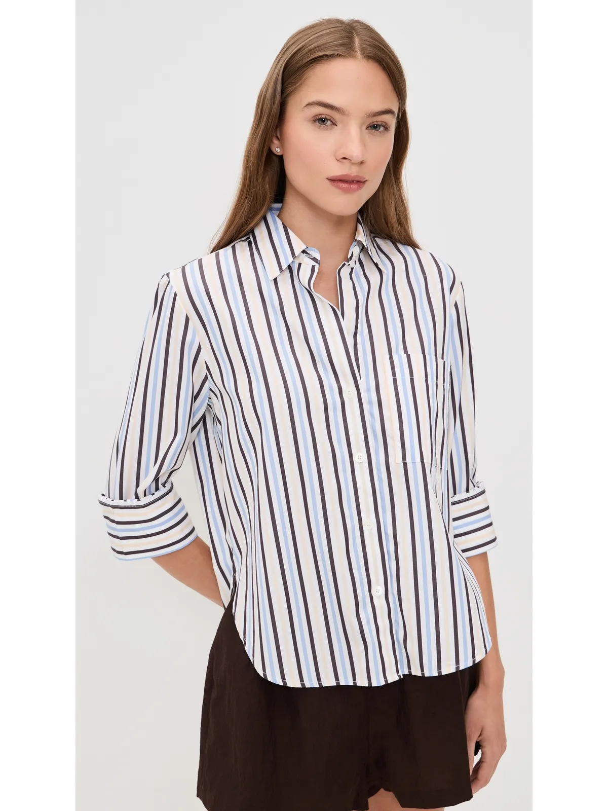 Madewell The Signature Y-Neck Shirt In Poplin Chocolate Plum M - 画像2