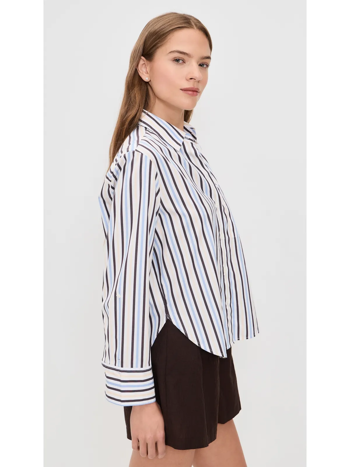 Madewell The Signature Y-Neck Shirt In Poplin Chocolate Plum M - 画像4