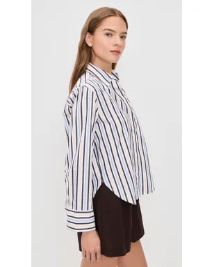 Madewell The Signature Y-Neck Shirt In Poplin Chocolate Plum M - サムネイル4
