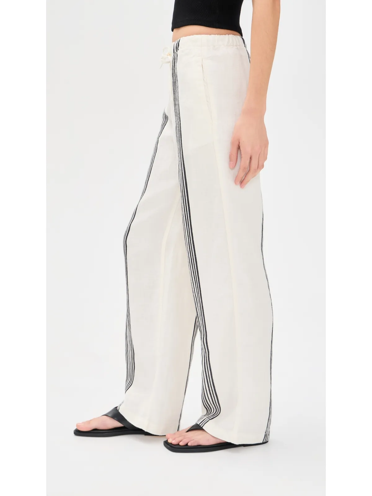 Madewell プルオンリネンパンツ ボールドプレースメントストライプ ブラック - 画像4