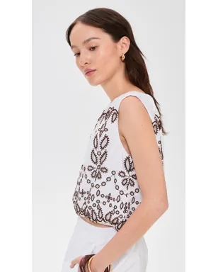 Madewell 刺繍入りノースリーブ バブルトップ ポプリン ホワイトアイレット - サムネイル3