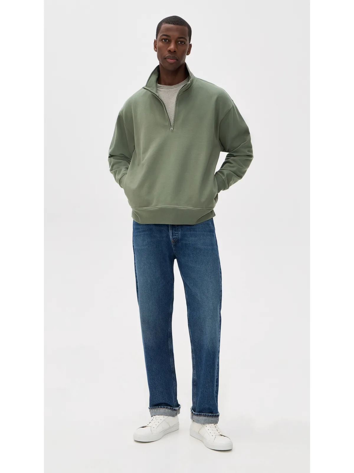 Madewell クォータージッププルオーバー オリーブスレート - 画像5