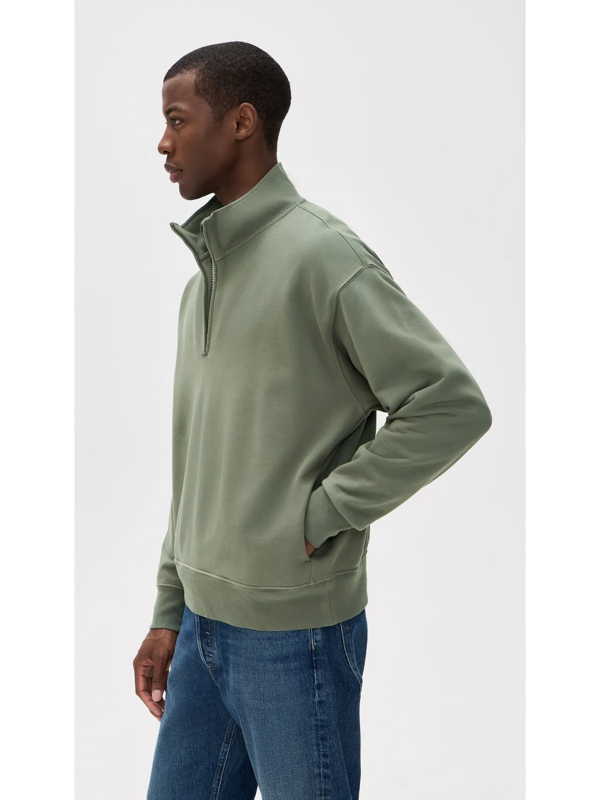 Madewell クォータージッププルオーバー オリーブスレート - 画像4