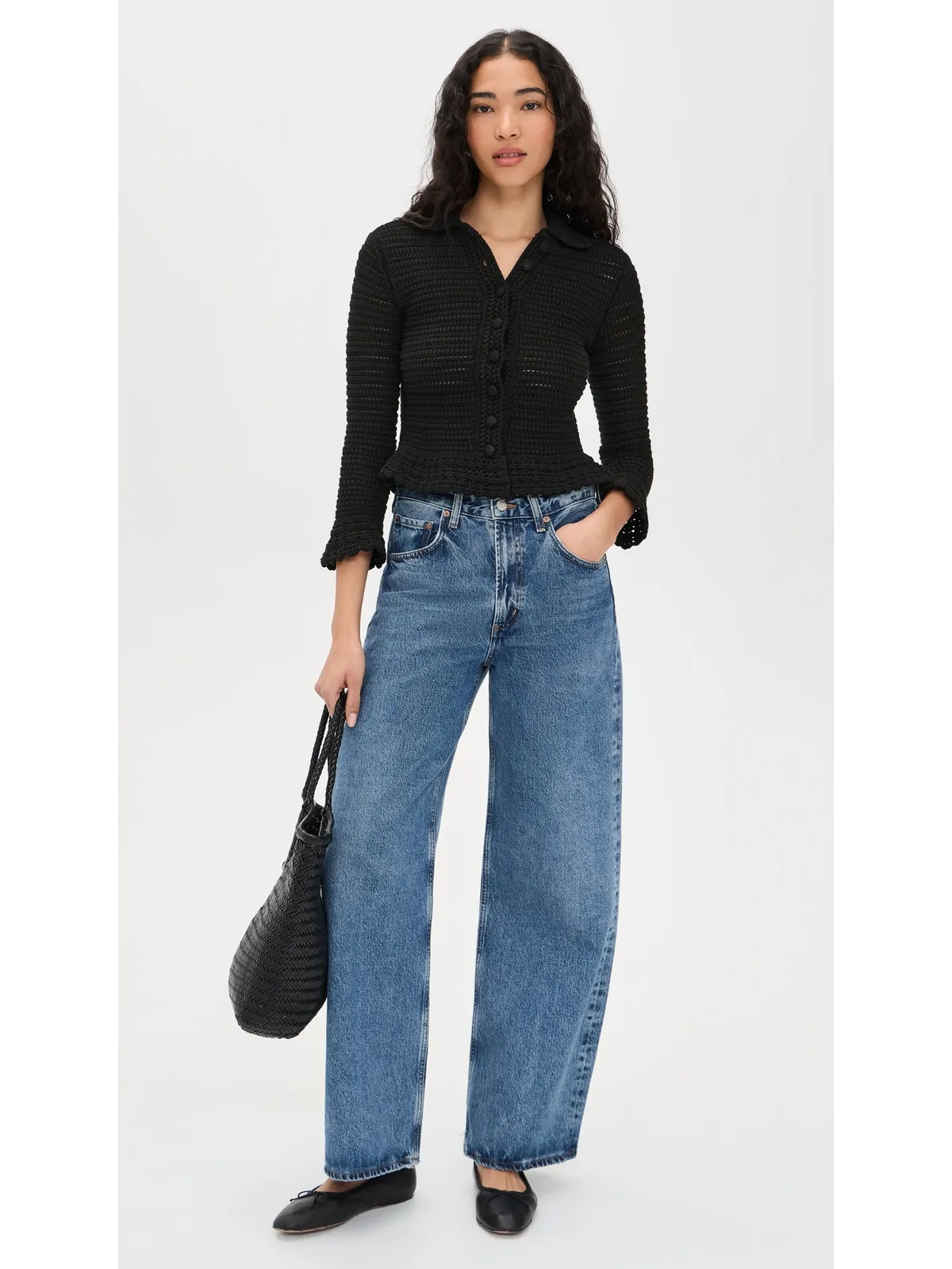 Madewell ポインテールニット ペプラムカーディガン ジェットブラック - 画像5