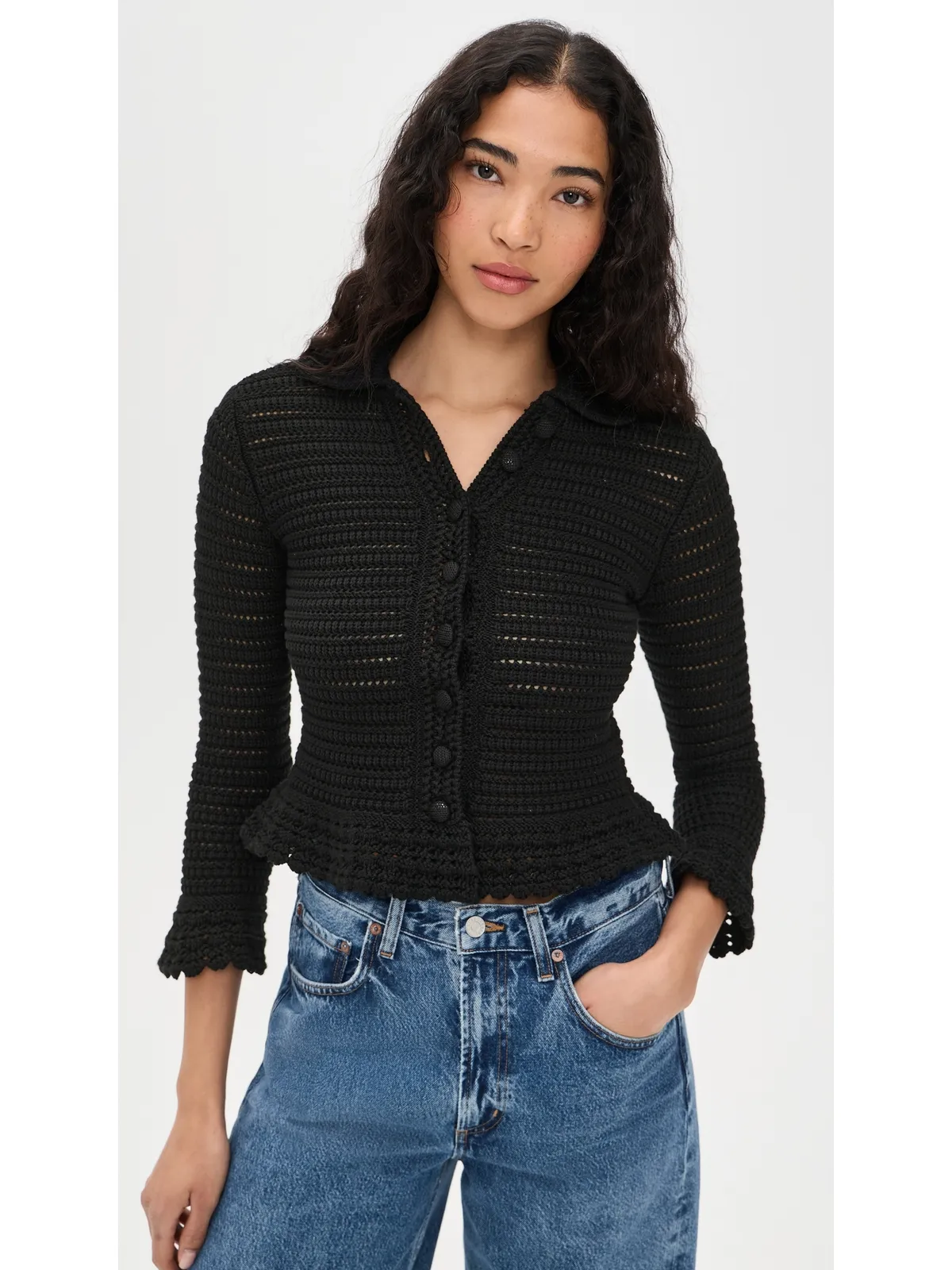 Madewell ポインテールニット ペプラムカーディガン ジェットブラック - 画像2