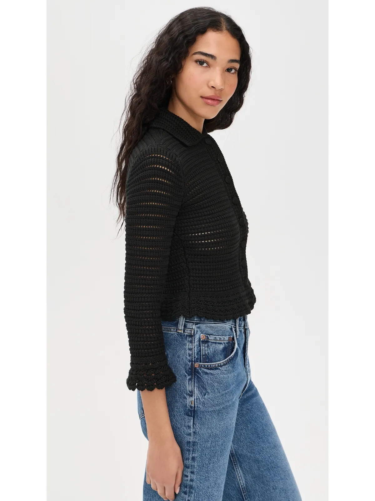 Madewell ポインテールニット ペプラムカーディガン ジェットブラック - 画像4