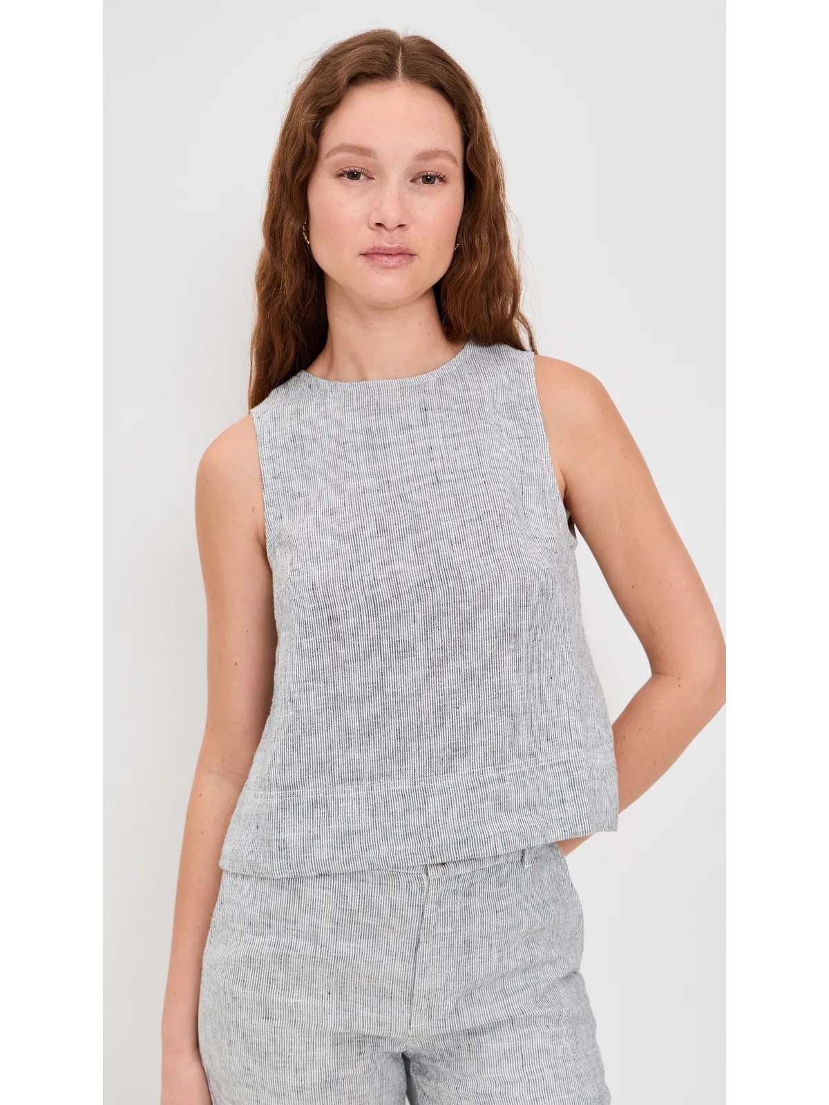 Madewell プリーツリネン・トップス ブラック×ホワイトストライプ - 画像2