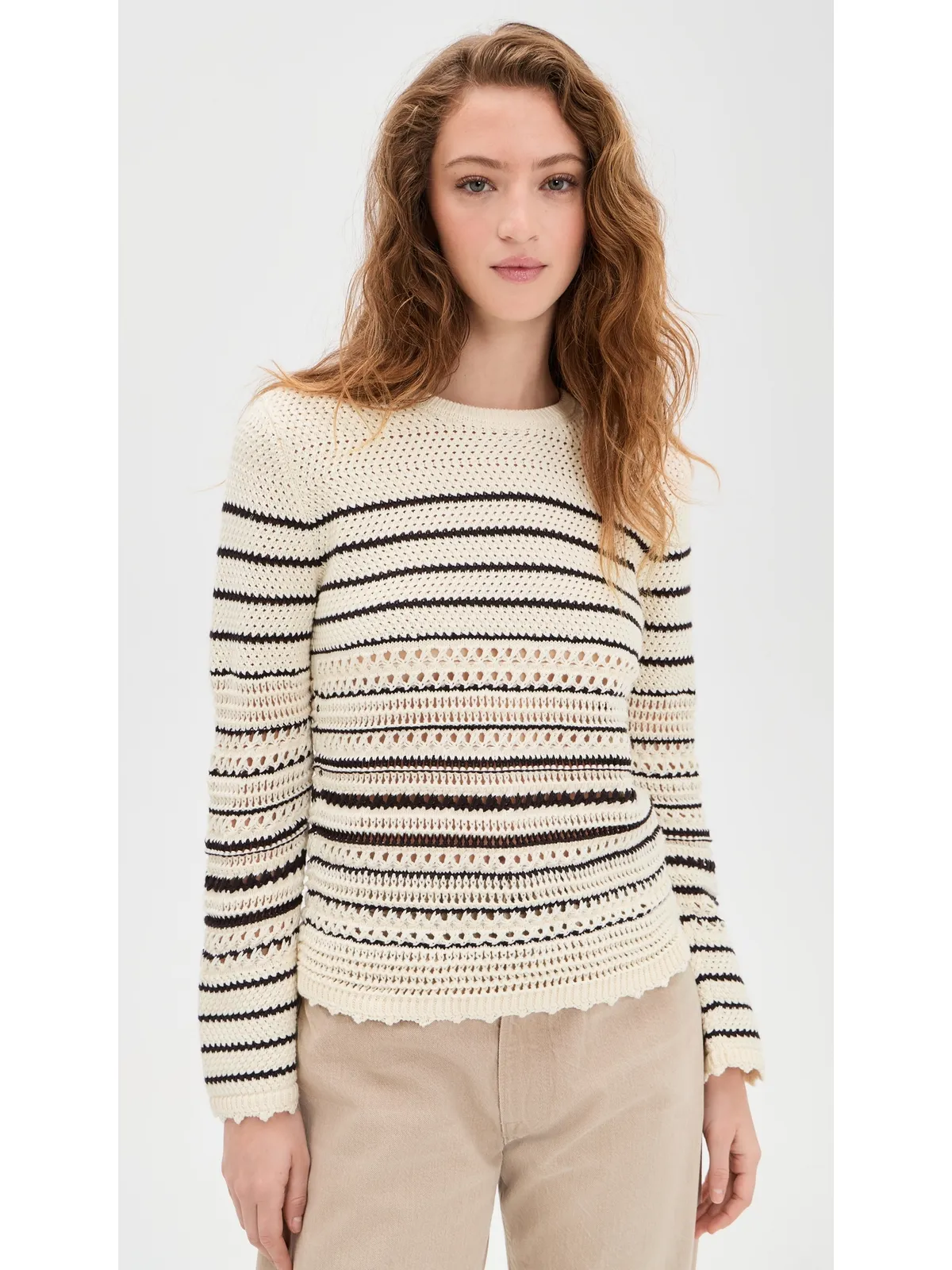 Madewell Striped Open-Stitch Sweater アイボリーとチョコレートストライプ - 画像2