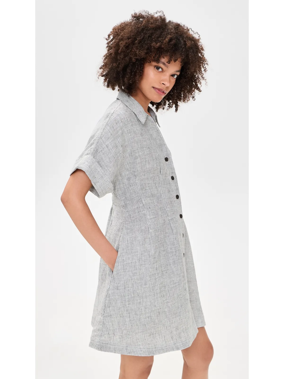 Madewell プリーツリネン シャツワンピース - 画像4
