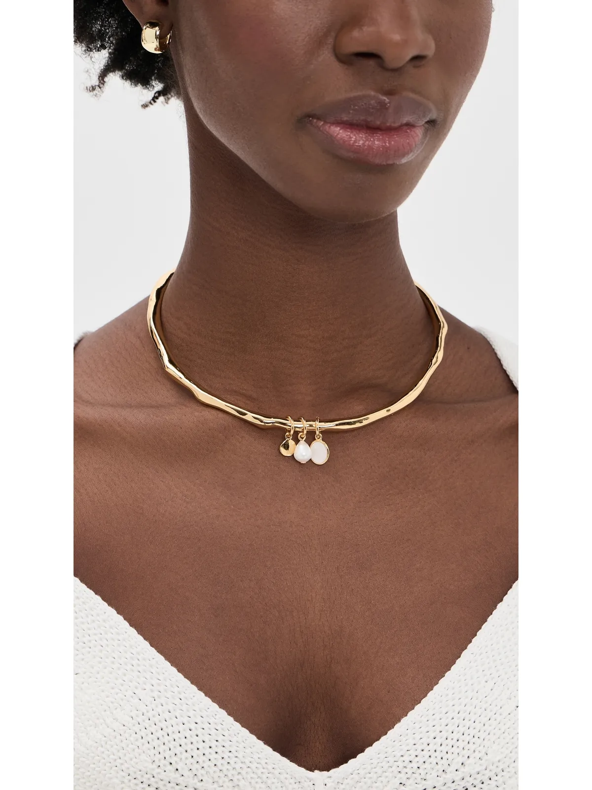 Madewell マザーオブパール ワイヤー チョーカーネックレス アンティークゴールド - 画像3