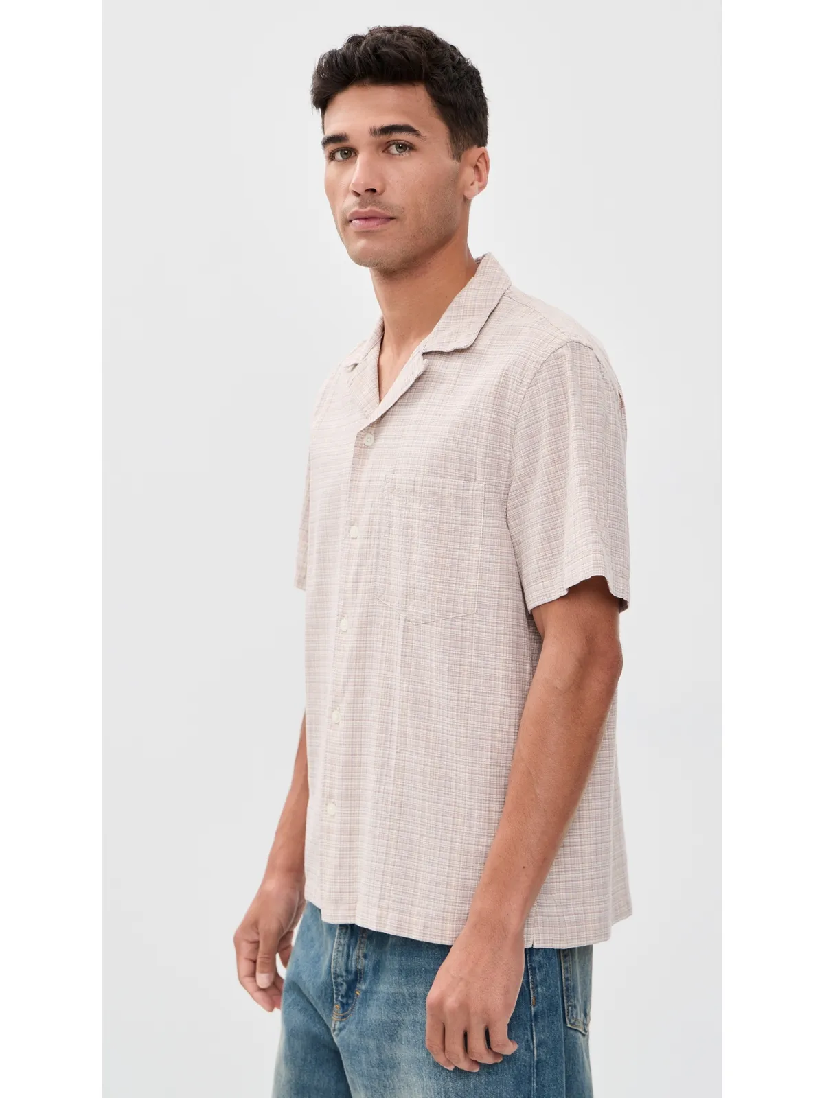 Madewell プックアード コットン トップ ピンクストライプ テクスチャー プラッド - 画像4