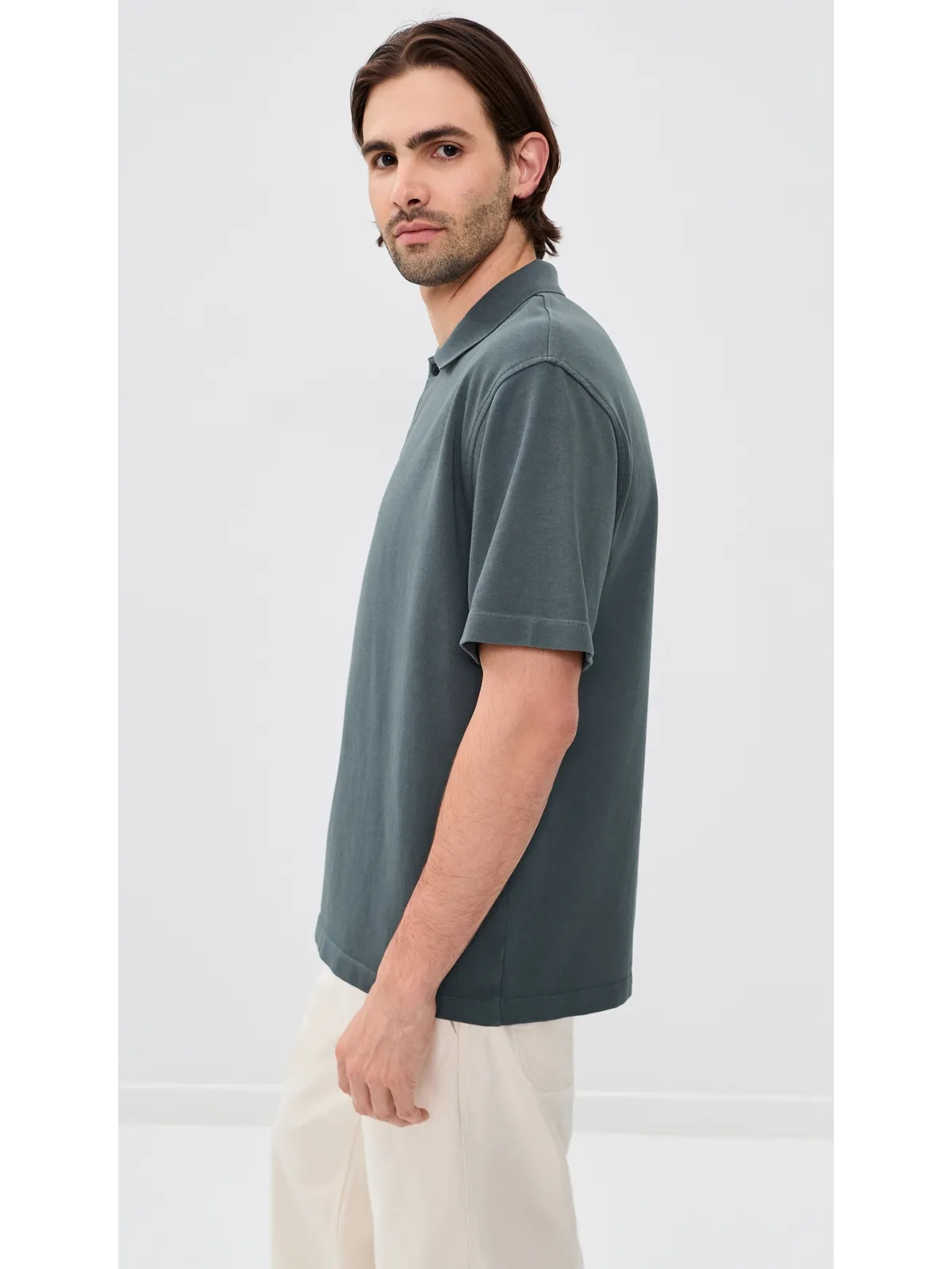 Madewell コットン半袖ポロシャツ ヘリームブルー - 画像4