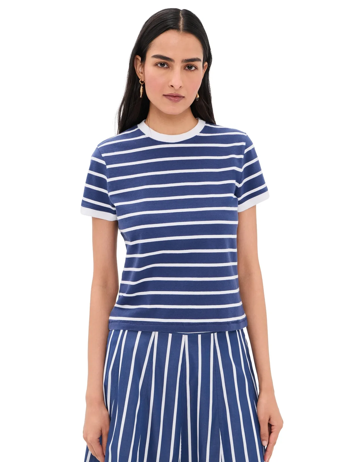 Madewell ミニ パーフェクト クルーネック ティー マットストライプ コールネイビー - 画像1