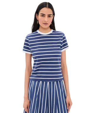Madewell ミニ パーフェクト クルーネック ティー マットストライプ コールネイビー - サムネイル1