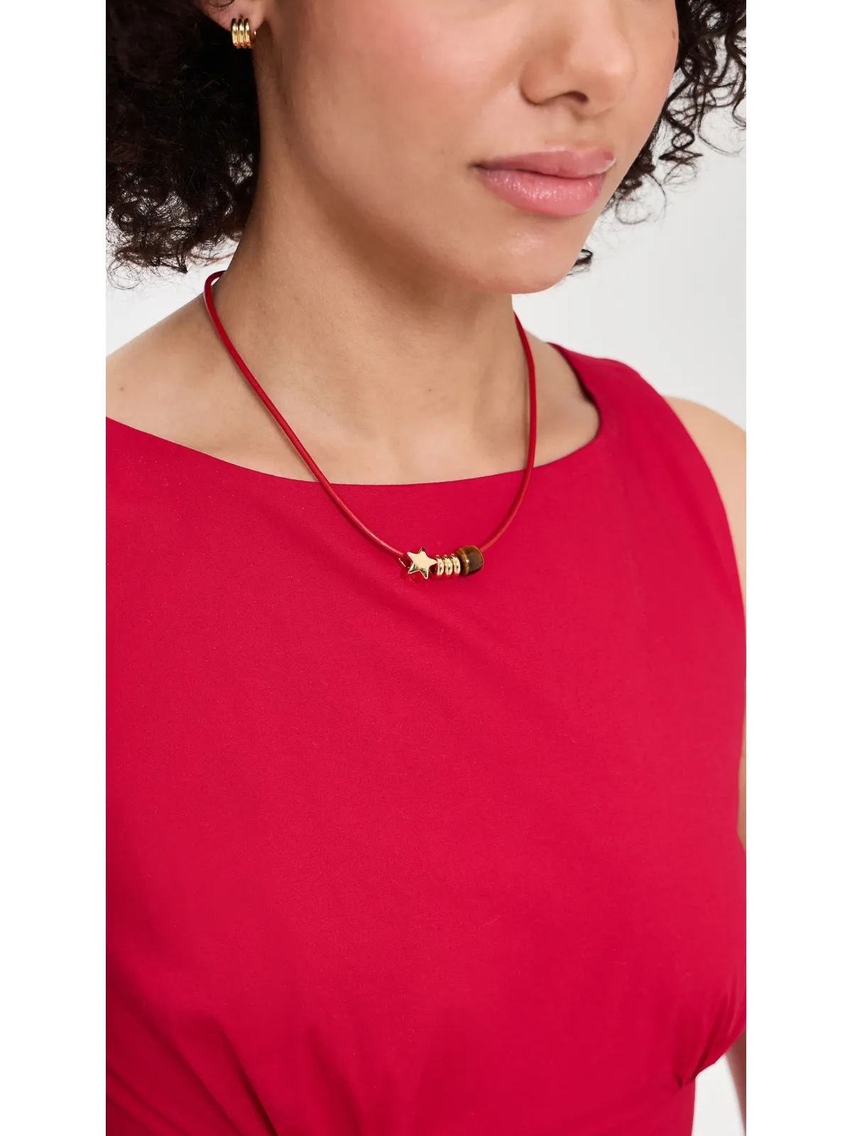 Madewell セミプレシャスチャーム レザー チョーカーネックレス チェリー - 画像3