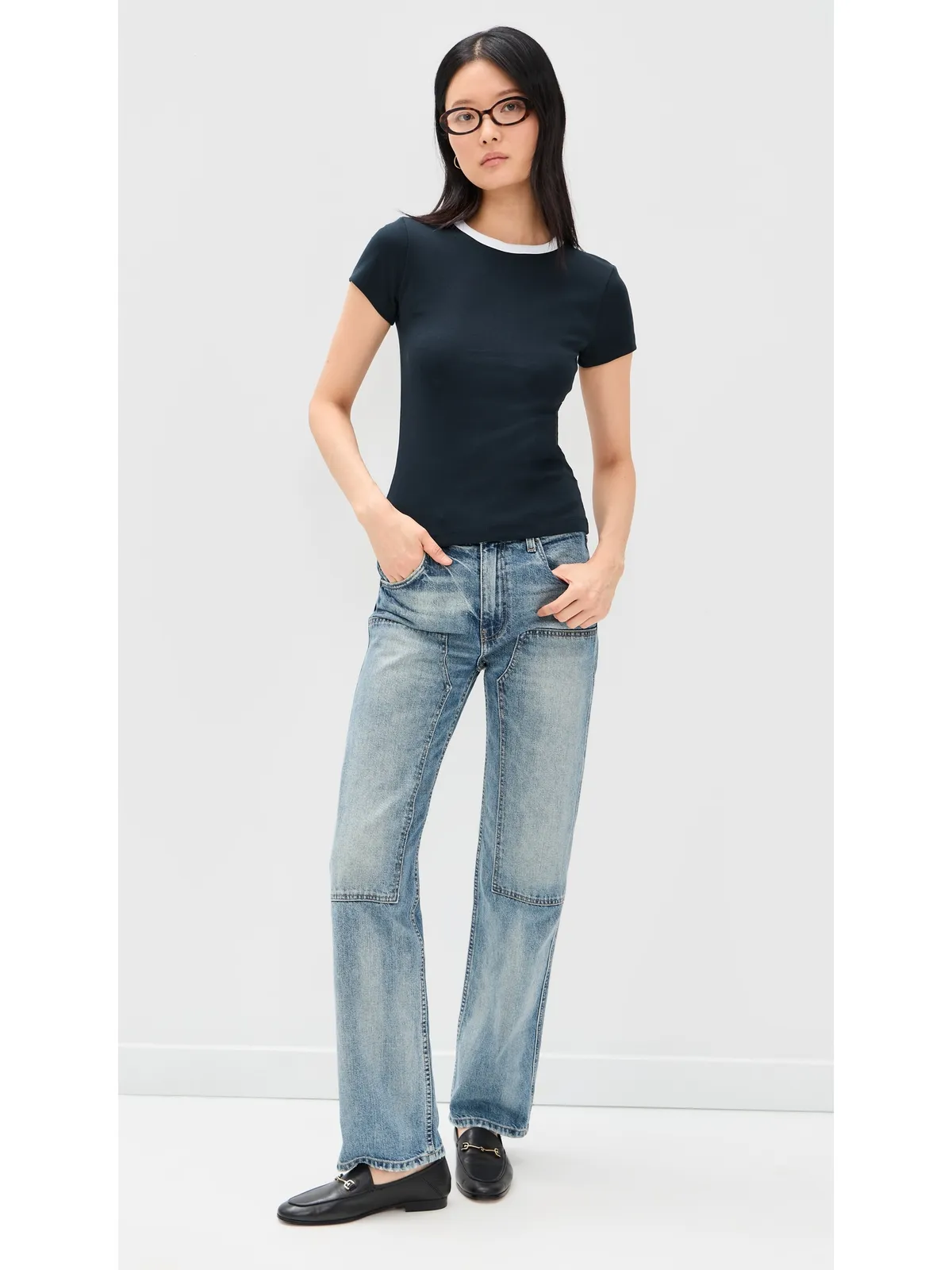 Madewell リブ編み 半袖 クルーネックTシャツ カラーブロック - 画像5