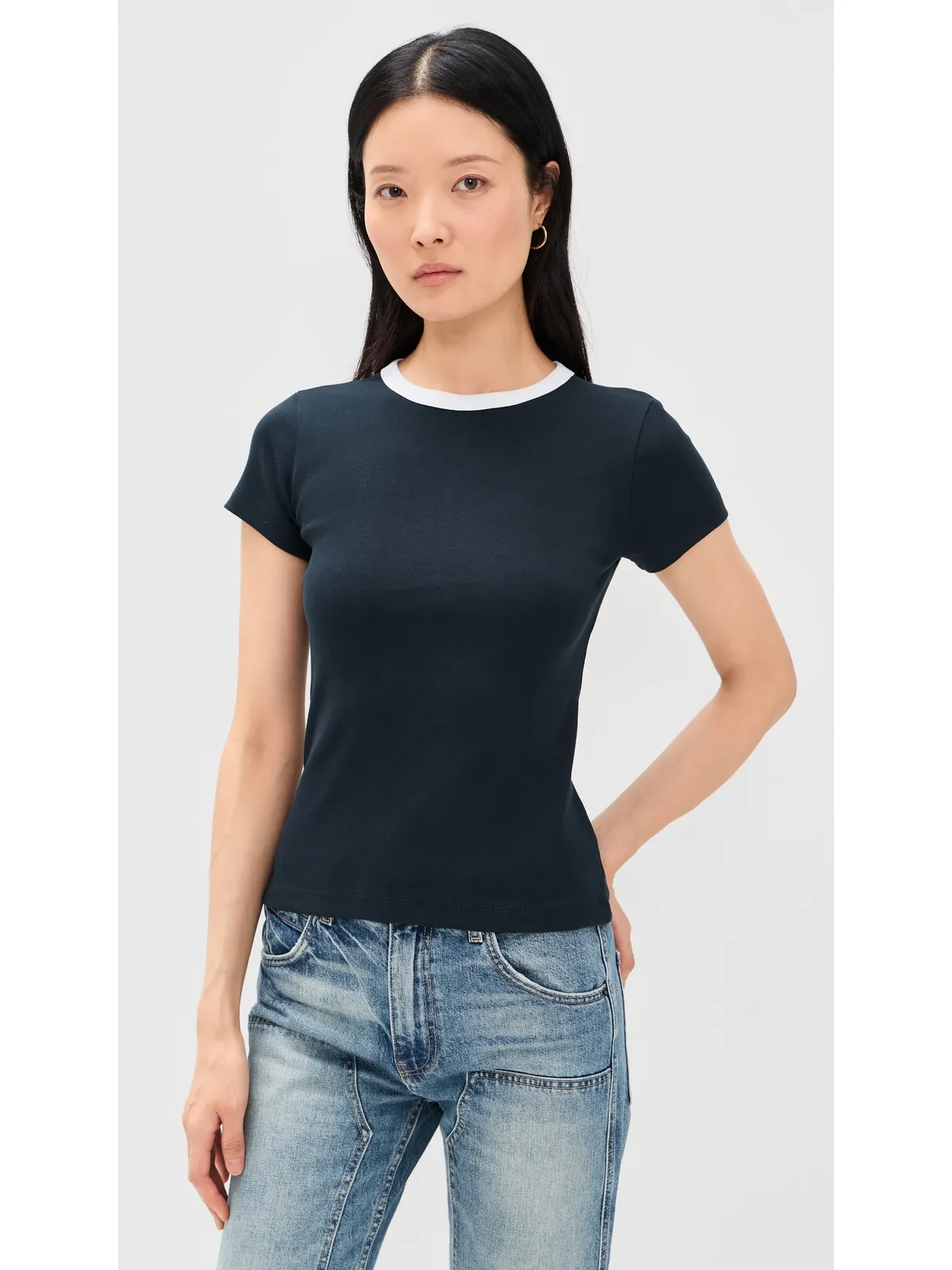 Madewell リブ編み 半袖 クルーネックTシャツ カラーブロック - 画像2
